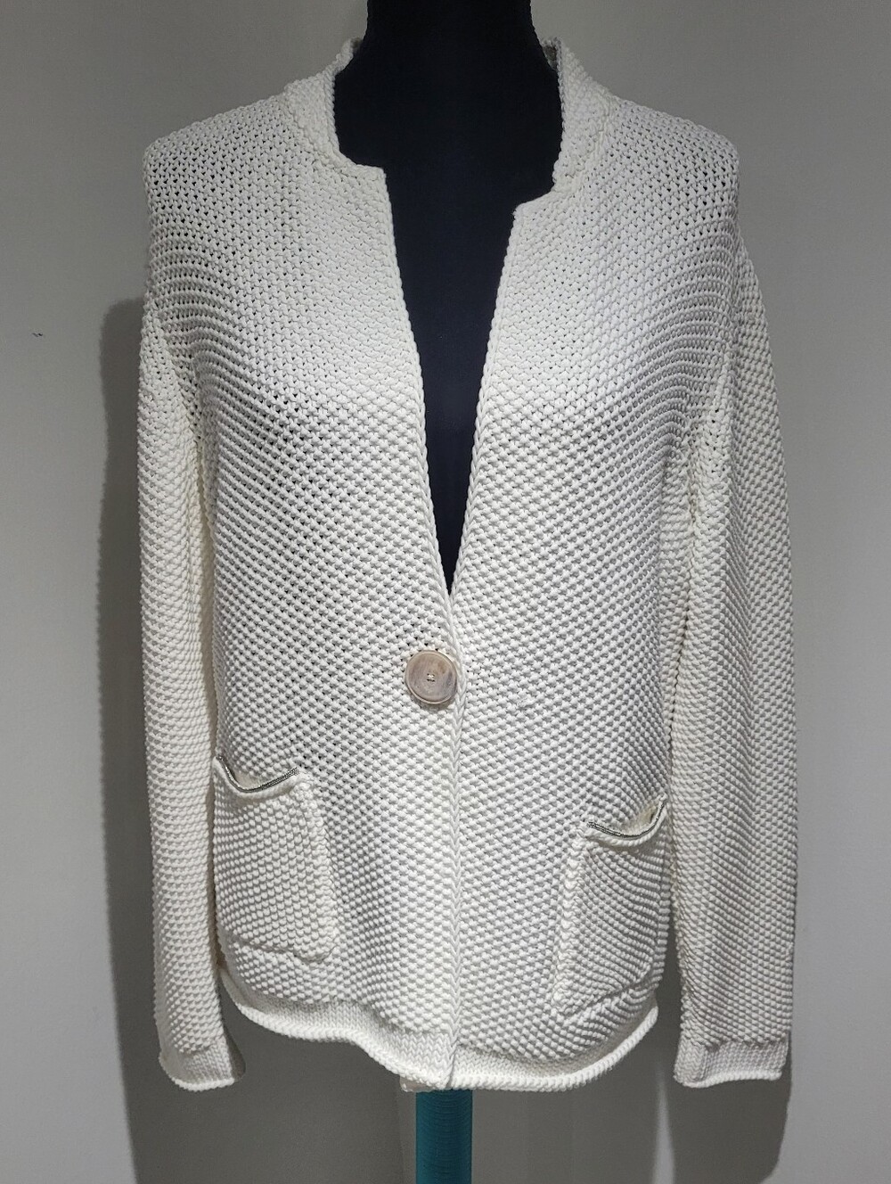 Fabiana Filippi Women's Textured Knit Button Enclosure Cardigan Cream XL
